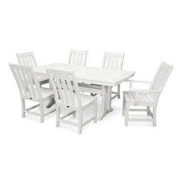 POLYWOOD Vineyard 7-Piece Nautical Trestle Dining Set - White